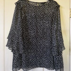 Roz & Ali Black Sheer Polka Dot Blouse with White Dots. Make offer.